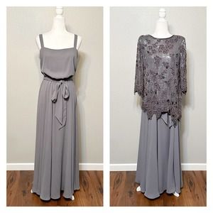 Elegant Gray Women's Dress with Overlay